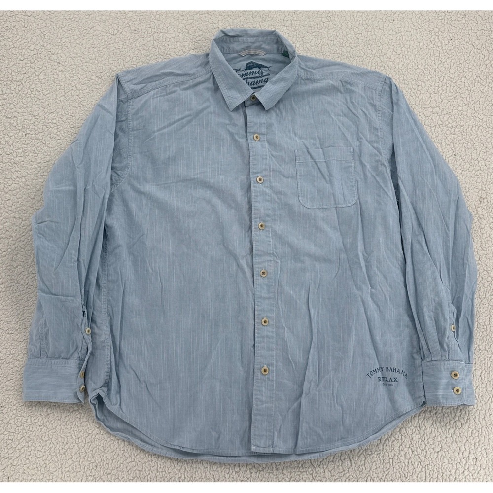 Tommy Bahama Relax Button Down Shirt  Men Size XL Blue Stripe Long Sleeve Casual